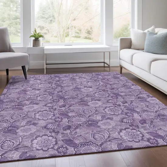 Plum And Purple Floral Washable Indoor Outdoor Area Rug Photo 6