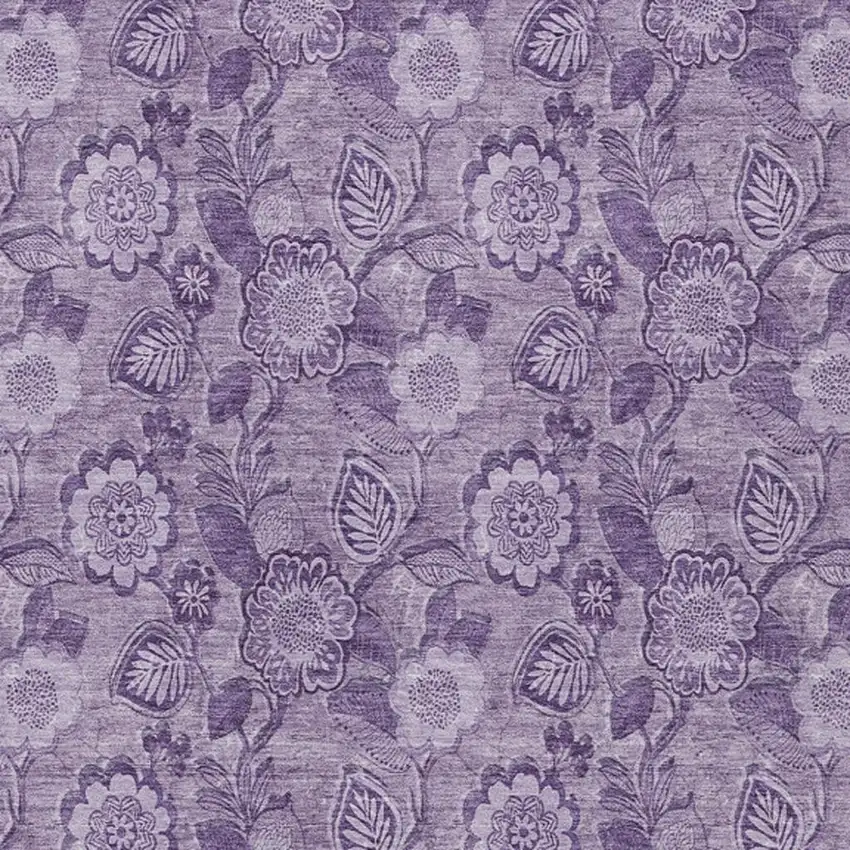 Plum And Purple Floral Washable Indoor Outdoor Area Rug Photo 1