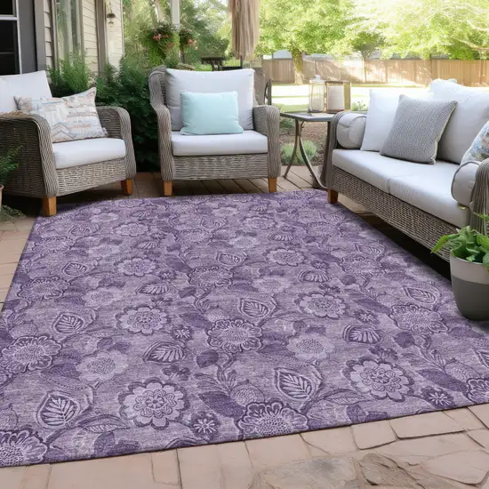 Plum And Purple Floral Washable Indoor Outdoor Area Rug Photo 4