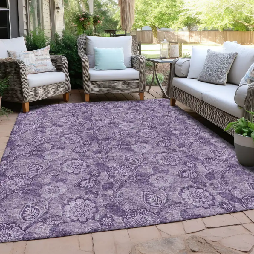 Plum And Purple Floral Washable Indoor Outdoor Area Rug Photo 4