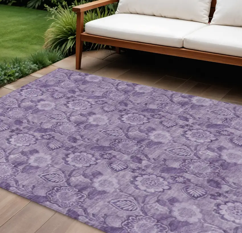Plum And Purple Floral Washable Indoor Outdoor Area Rug Photo 2