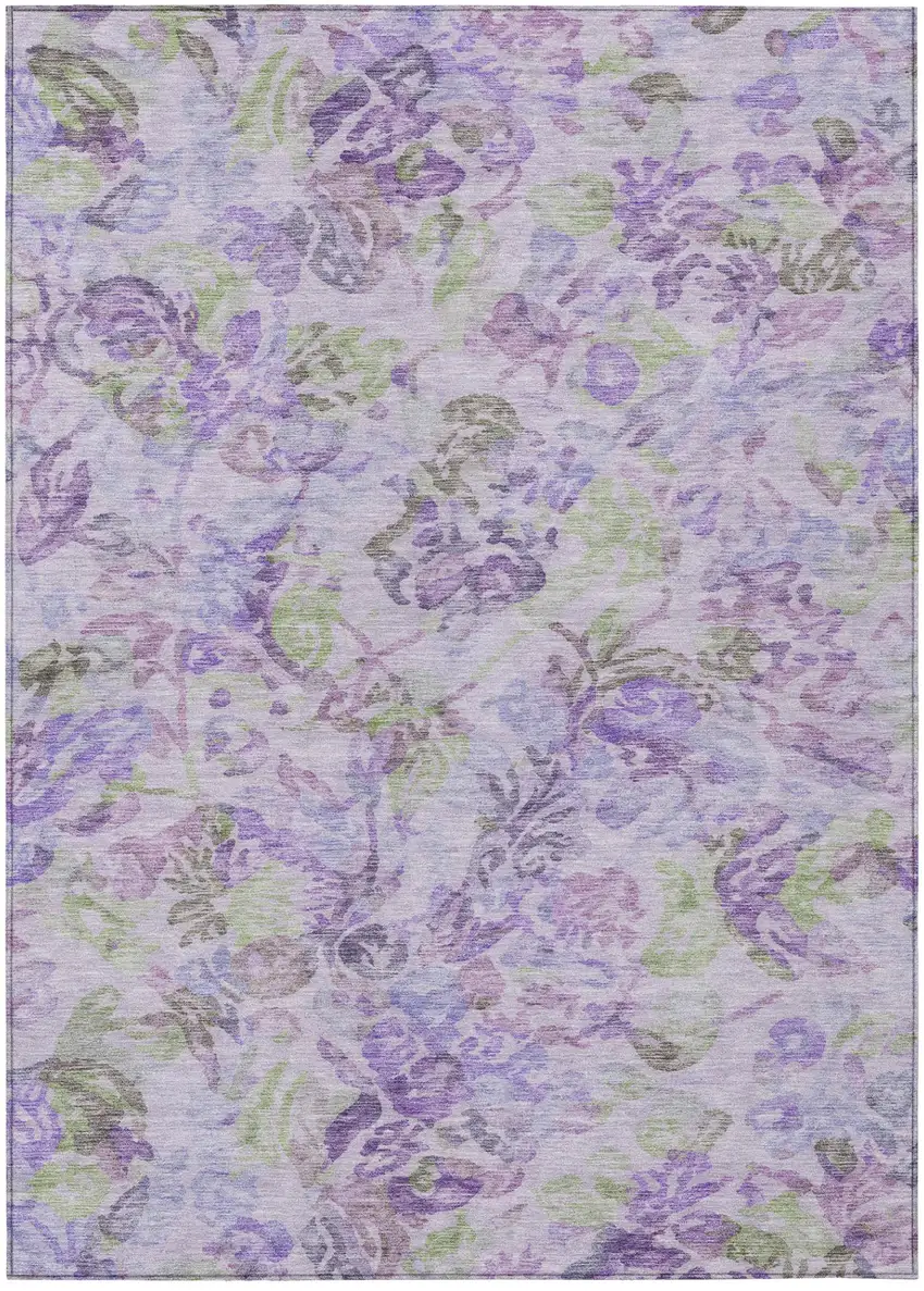 Plum And Purple Floral Washable Indoor Outdoor Area Rug Photo 2