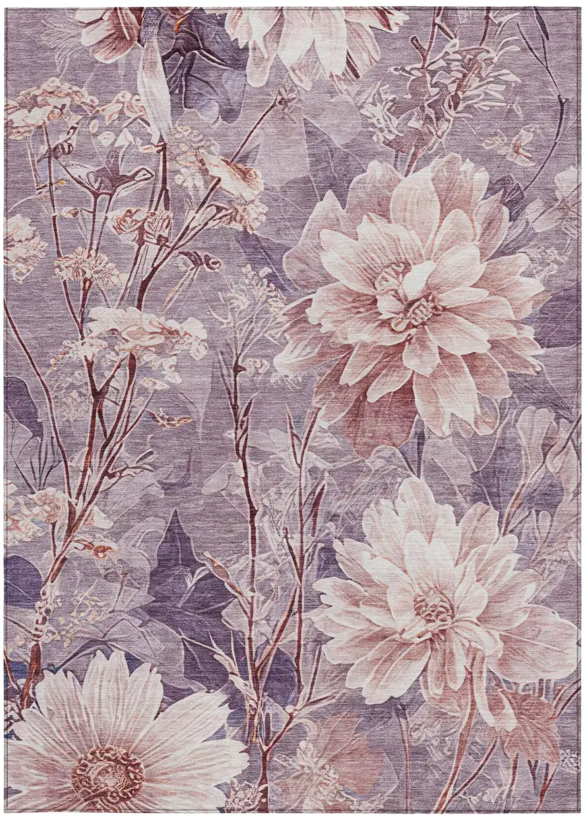 Plum And Purple Floral Washable Indoor Outdoor Area Rug Photo 2