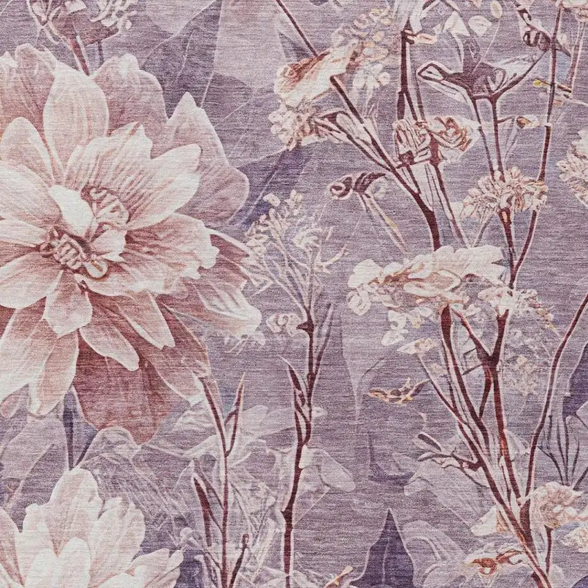 Plum And Purple Floral Washable Indoor Outdoor Area Rug Photo 6