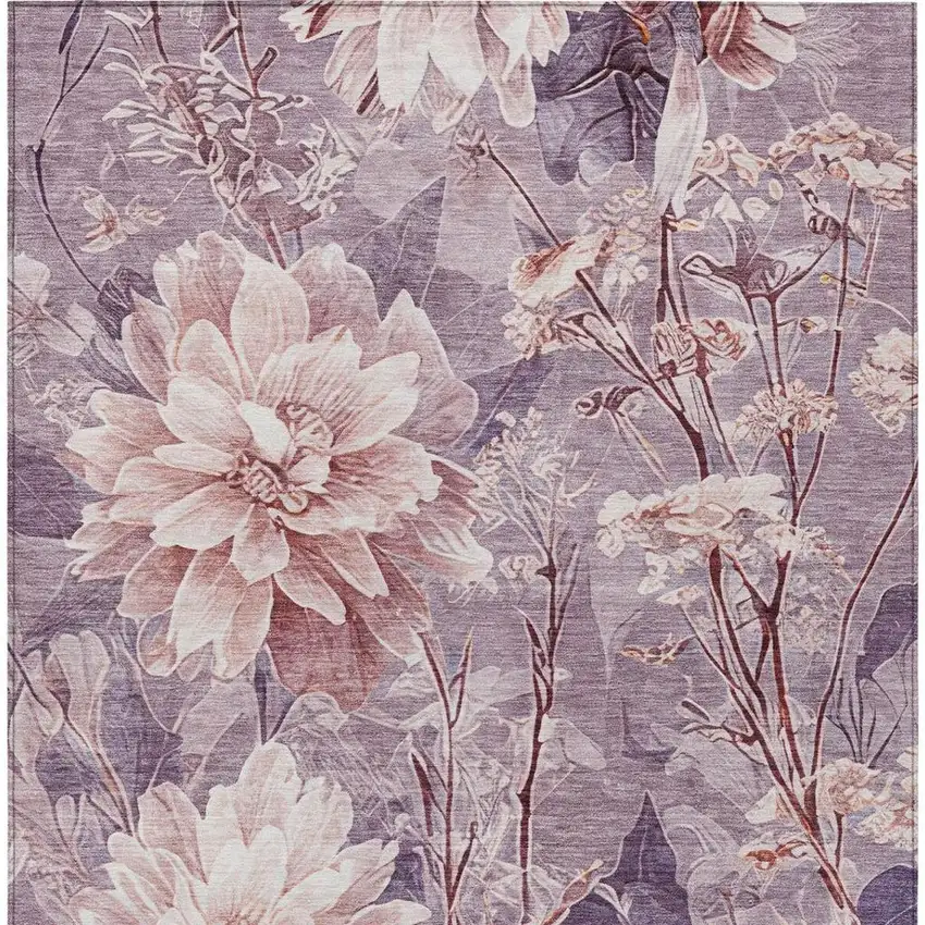 Plum And Purple Floral Washable Indoor Outdoor Area Rug Photo 4