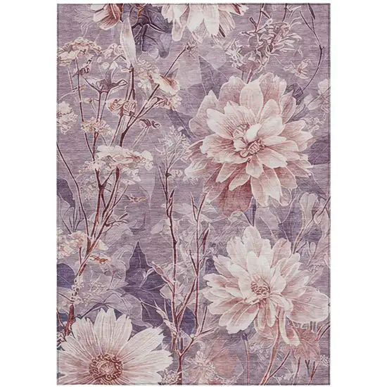 Plum And Purple Floral Washable Indoor Outdoor Area Rug Photo 1