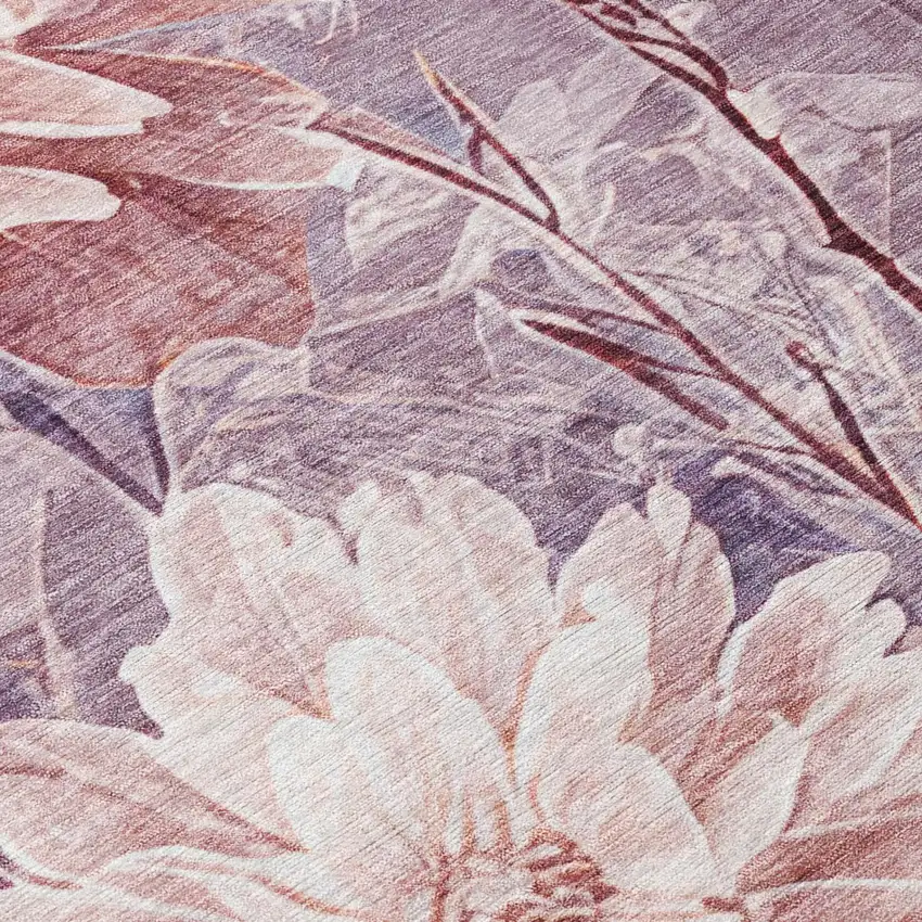 Plum And Purple Floral Washable Indoor Outdoor Area Rug Photo 6