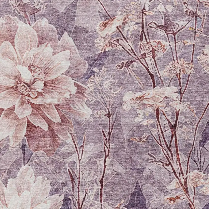 Plum And Purple Floral Washable Indoor Outdoor Area Rug Photo 7