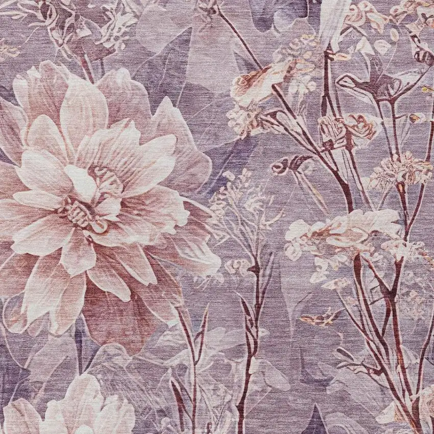 Plum And Purple Floral Washable Indoor Outdoor Area Rug Photo 2