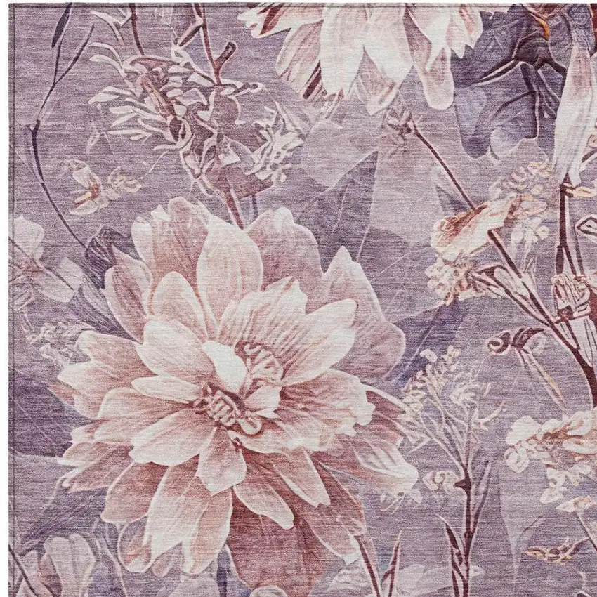 Plum And Purple Floral Washable Indoor Outdoor Area Rug Photo 4
