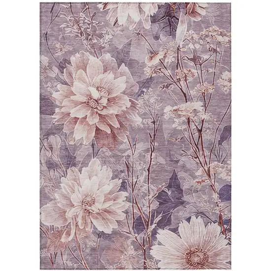 Plum And Purple Floral Washable Indoor Outdoor Area Rug Photo 3