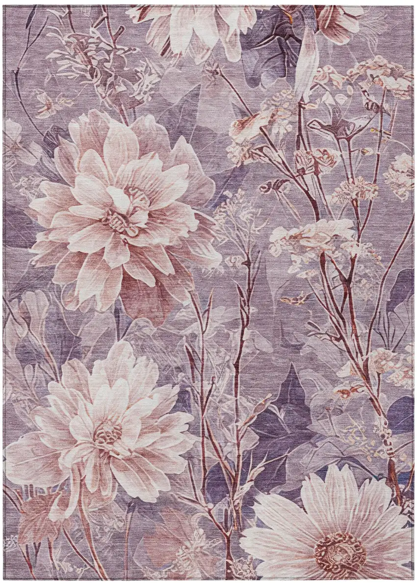 Plum And Purple Floral Washable Indoor Outdoor Area Rug Photo 3