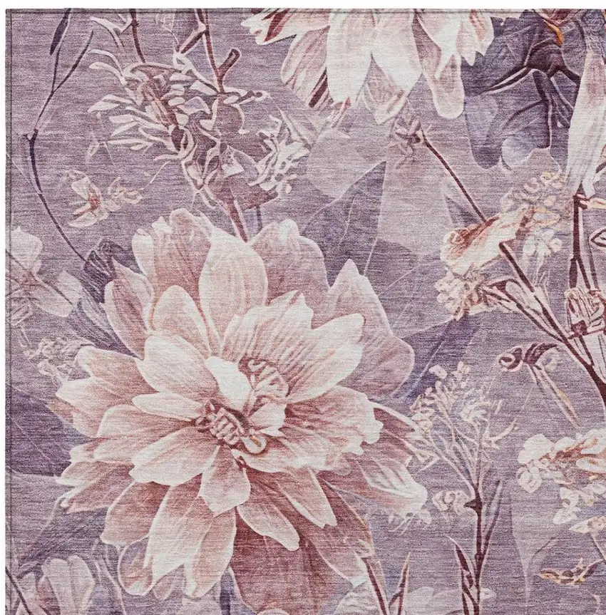 Plum And Purple Floral Washable Indoor Outdoor Area Rug Photo 4