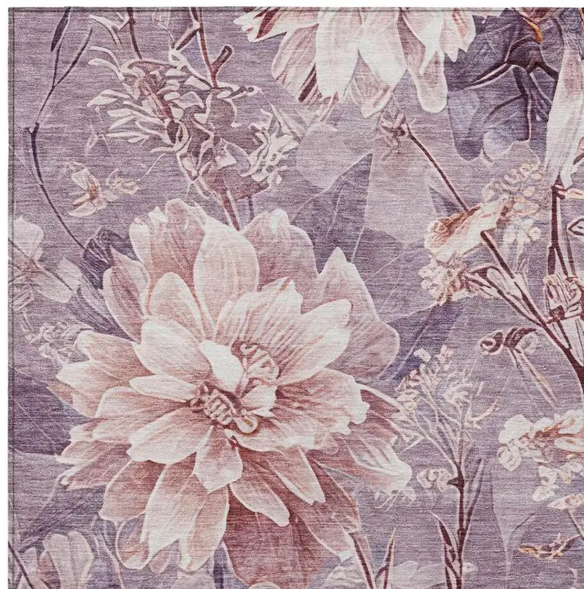 Plum And Purple Floral Washable Indoor Outdoor Area Rug Photo 5