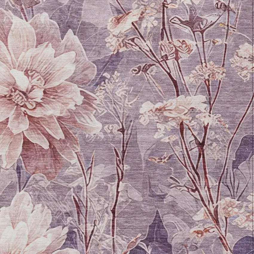 Plum And Purple Floral Washable Indoor Outdoor Area Rug Photo 5