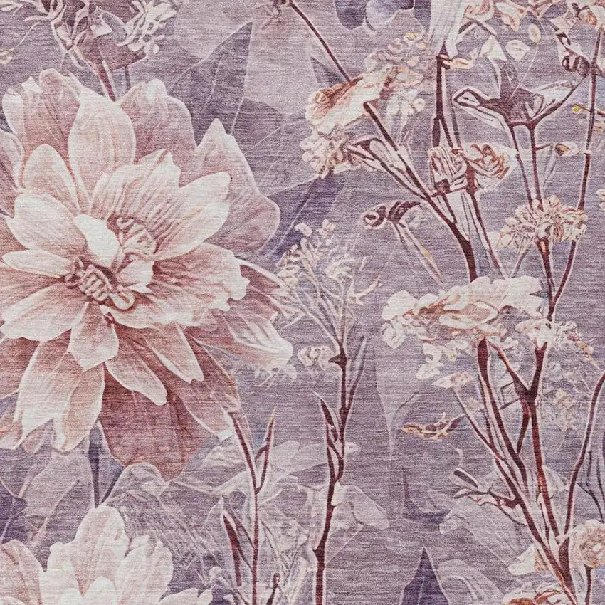 Plum And Purple Floral Washable Indoor Outdoor Area Rug Photo 6