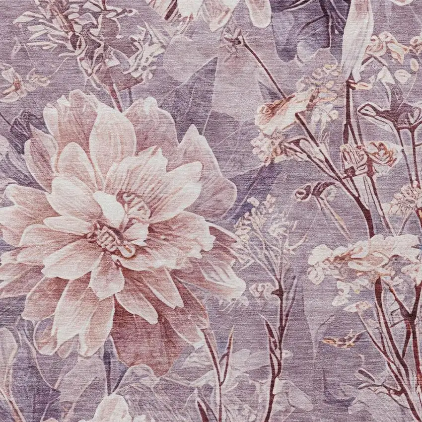 Plum And Purple Floral Washable Indoor Outdoor Area Rug Photo 2