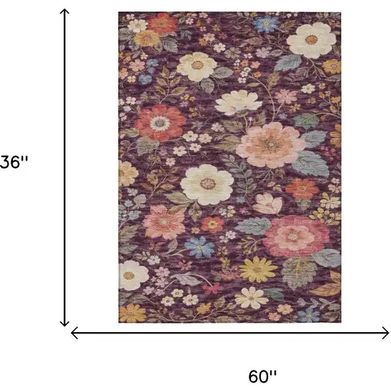 Plum And Purple Floral Washable Indoor Outdoor Area Rug Photo 6