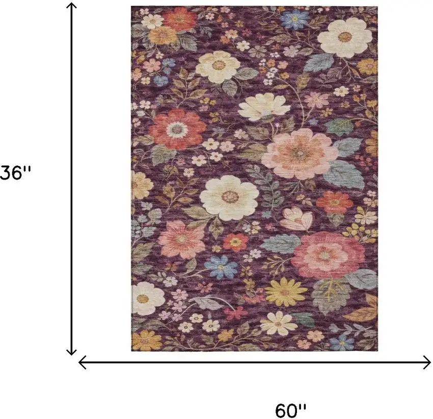 Plum And Purple Floral Washable Indoor Outdoor Area Rug Photo 6