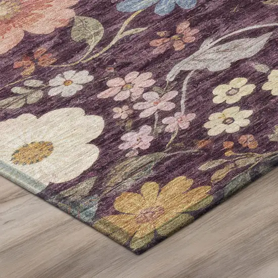 Plum And Purple Floral Washable Indoor Outdoor Area Rug Photo 4