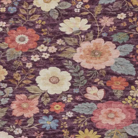Plum And Purple Floral Washable Indoor Outdoor Area Rug Photo 3