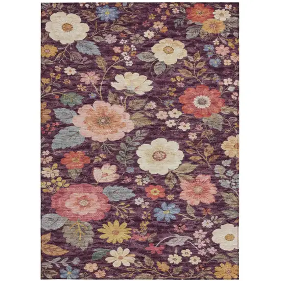 Plum And Purple Floral Washable Indoor Outdoor Area Rug Photo 1