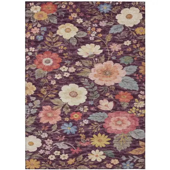 Plum And Purple Floral Washable Indoor Outdoor Area Rug Photo 2