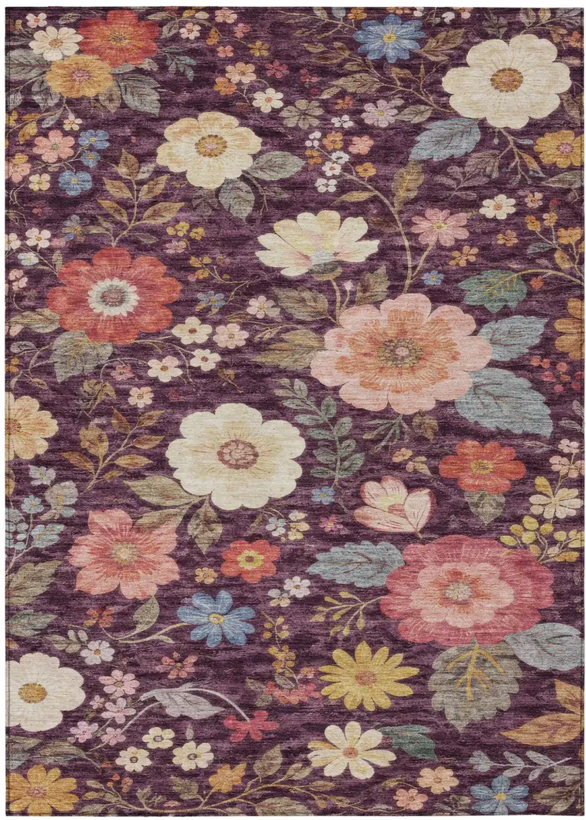 Plum And Purple Floral Washable Indoor Outdoor Area Rug Photo 2