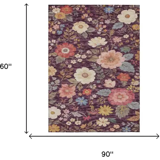 Plum And Purple Floral Washable Indoor Outdoor Area Rug Photo 6