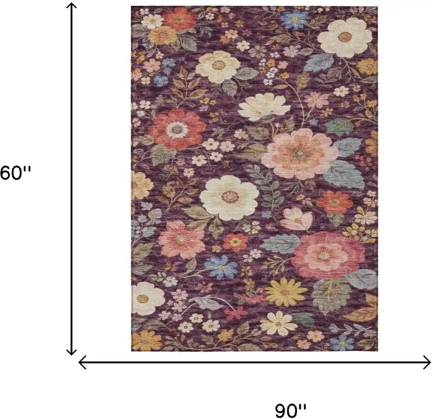 Plum And Purple Floral Washable Indoor Outdoor Area Rug Photo 6