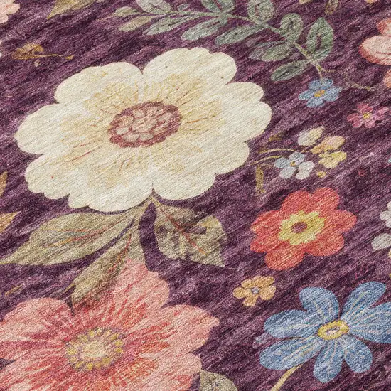Plum And Purple Floral Washable Indoor Outdoor Area Rug Photo 5