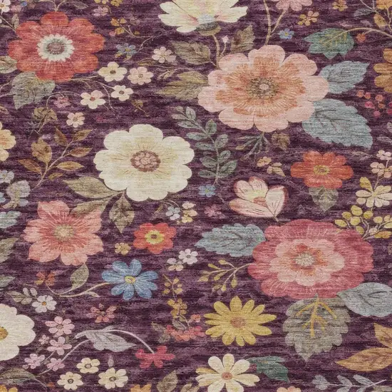 Plum And Purple Floral Washable Indoor Outdoor Area Rug Photo 3