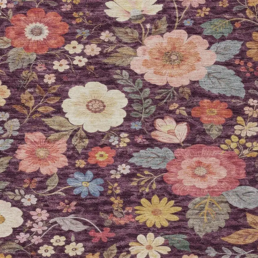 Plum And Purple Floral Washable Indoor Outdoor Area Rug Photo 3