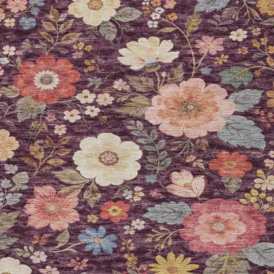 Plum And Purple Floral Washable Indoor Outdoor Area Rug Photo 2
