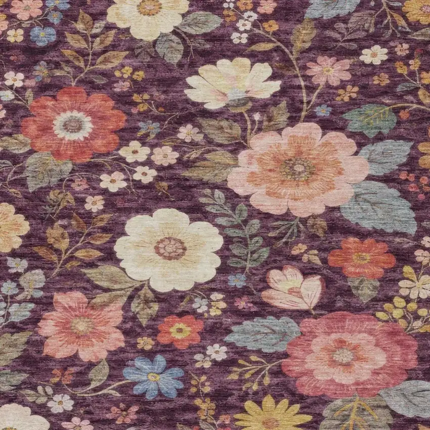 Plum And Purple Floral Washable Indoor Outdoor Area Rug Photo 2