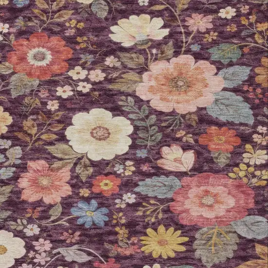 Plum And Purple Floral Washable Indoor Outdoor Area Rug Photo 3