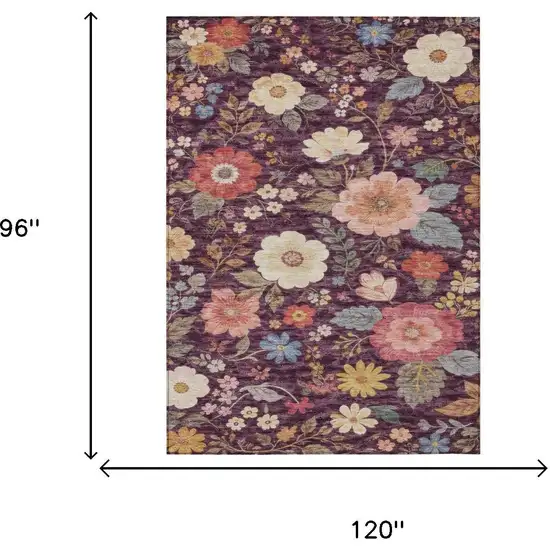 Plum And Purple Floral Washable Indoor Outdoor Area Rug Photo 6