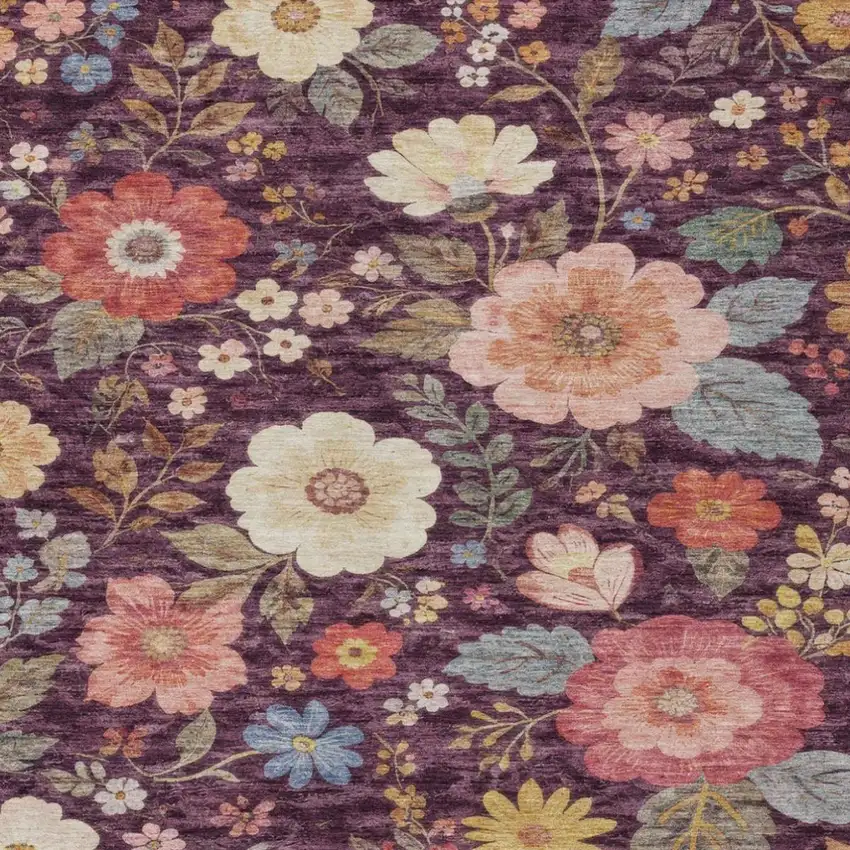 Plum And Purple Floral Washable Indoor Outdoor Area Rug Photo 2