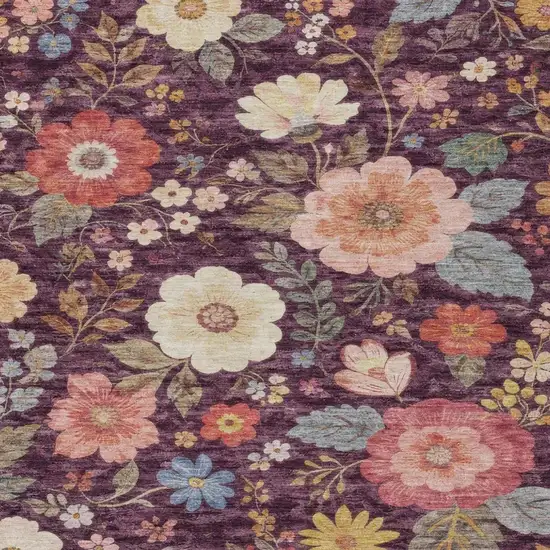 Plum And Purple Floral Washable Indoor Outdoor Area Rug Photo 2