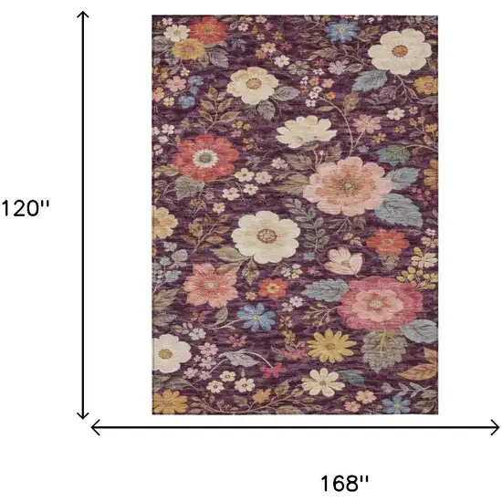 Plum And Purple Floral Washable Indoor Outdoor Area Rug Photo 6