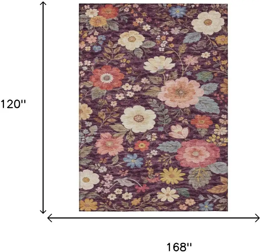 Plum And Purple Floral Washable Indoor Outdoor Area Rug Photo 6