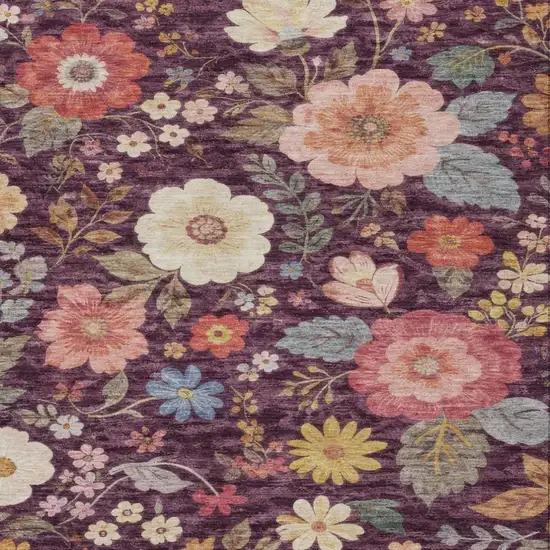 Plum And Purple Floral Washable Indoor Outdoor Area Rug Photo 3