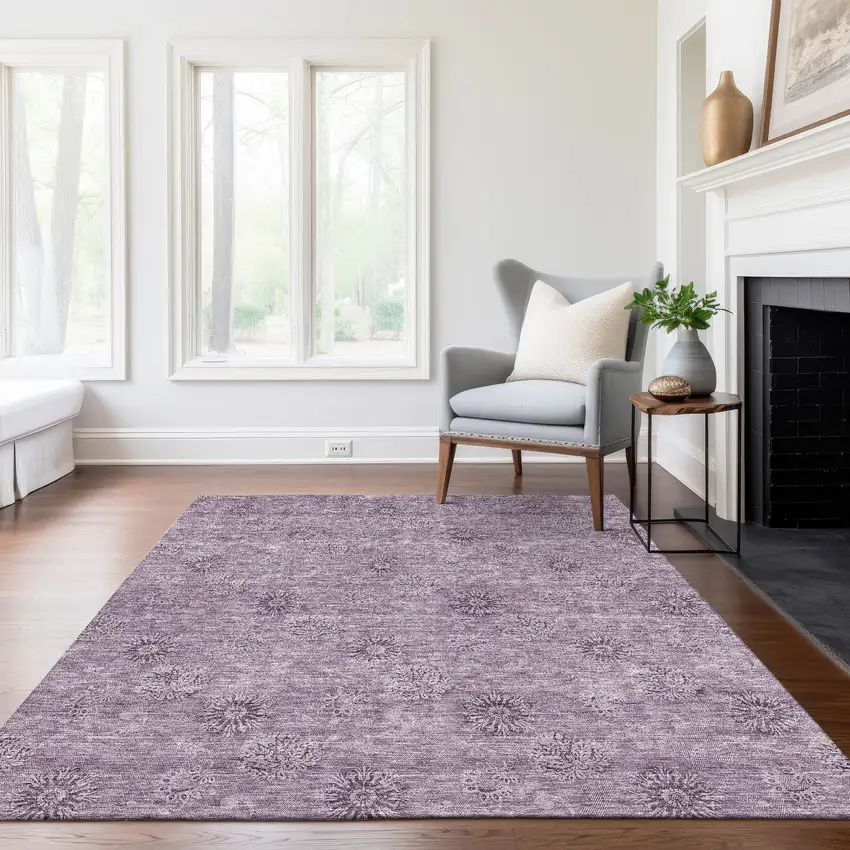 Plum And Purple Floral Washable Indoor Outdoor Area Rug Photo 9