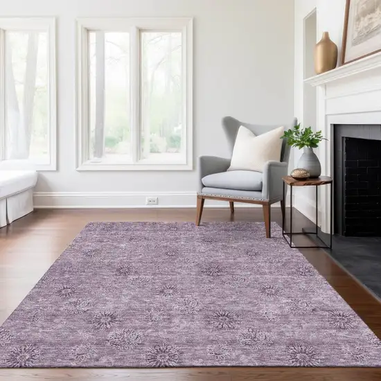 Plum And Purple Floral Washable Indoor Outdoor Area Rug Photo 9