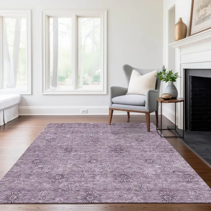 Plum And Purple Floral Washable Indoor Outdoor Area Rug Photo 9
