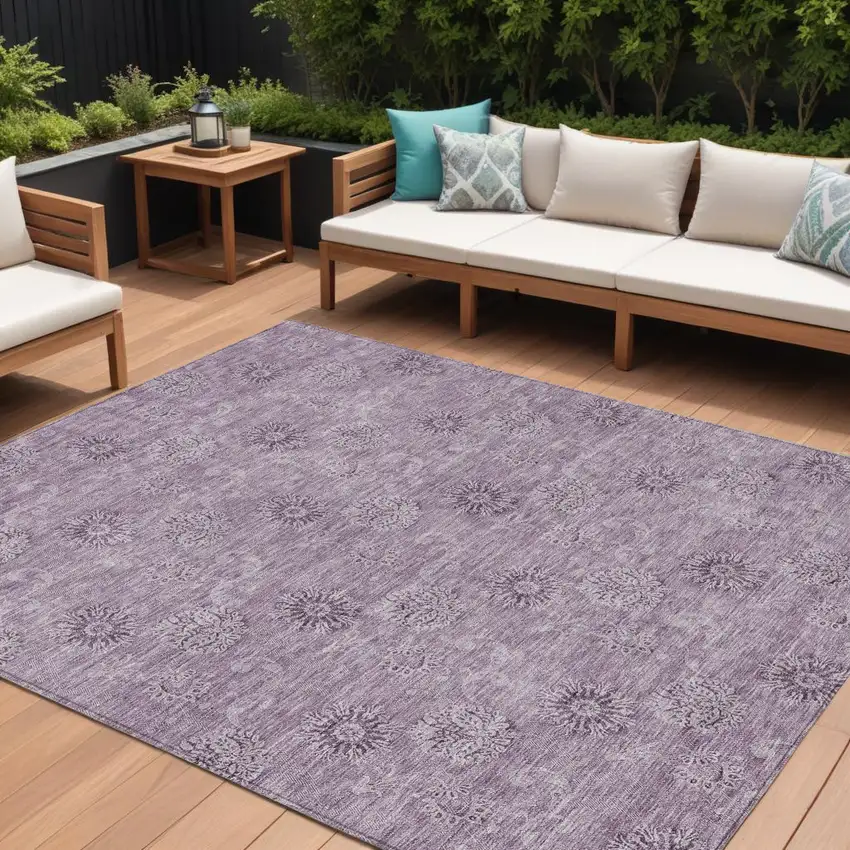 Plum And Purple Floral Washable Indoor Outdoor Area Rug Photo 1