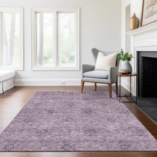 Plum And Purple Floral Washable Indoor Outdoor Area Rug Photo 9