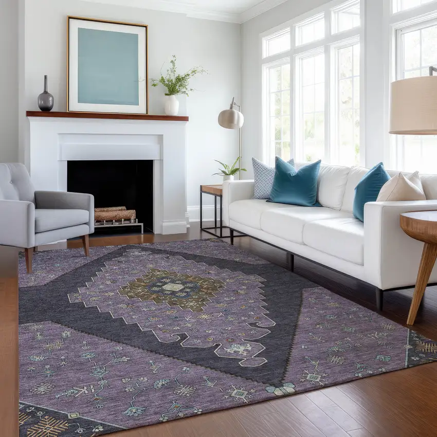 Plum And Purple Geometric Washable Indoor Outdoor Area Rug Photo 6
