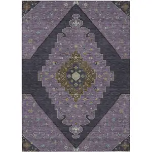 Photo of Plum And Purple Geometric Washable Indoor Outdoor Area Rug