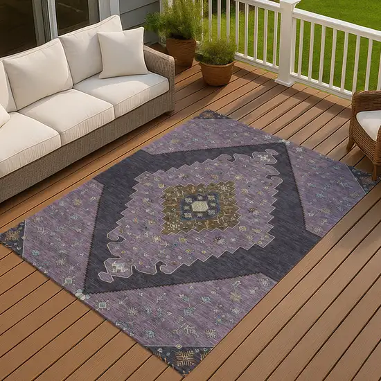Plum And Purple Geometric Washable Indoor Outdoor Area Rug Photo 7